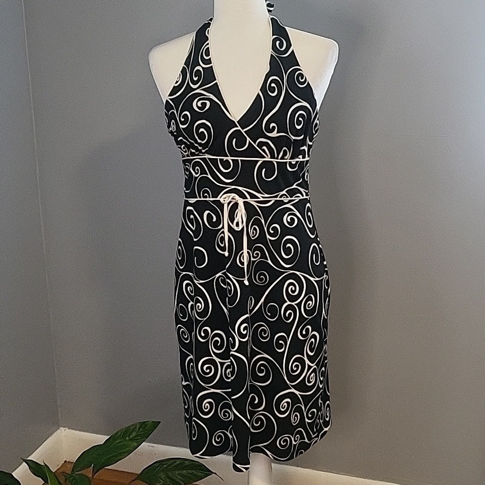 Jodi Kristopher Vintage Pullover Black and White Halter Dress - Size L